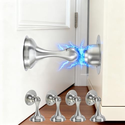 WUISOLQP Magnetischer Türstopper 4 Stück, Edelstahl Magnet Door Stopper Selbstklebend Door Stoppers mit 3M Selbstklebend/Verdeckte Schraubenmontage, für Home Office Tür Offen Halten