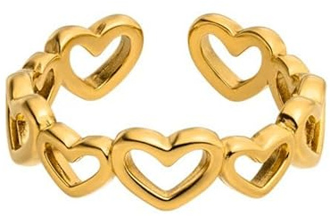Purelei Heart Ring Damen – Eleganter Damenring aus langlebigem Edelstahl (14K vergoldet) – Wasserfeste Ringe – Schmuck für deinen individuellen Look – Offener Ring verstellbar