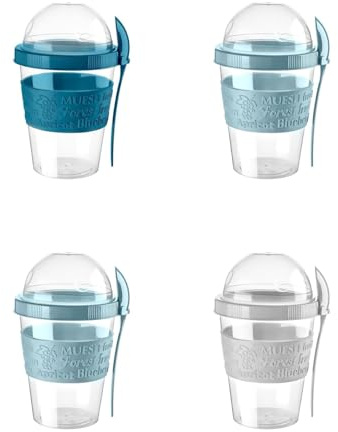 Generisch Müsli to Go Becher 4er Set – BPA-frei – Müslibecher mit Deckel & Löffel – Joghurtbecher, Obstbehälter, Salatbecher – Lunchbox & Reisebecher für Frühstück, Büro, Schule, unterwegs