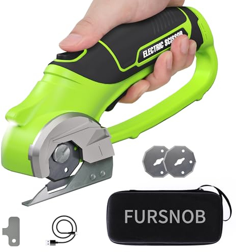 Fursnob Upgraded 4V Cordless Electric Scissors, Cardboard Cutter with 3 Blades,Case, USB Charging, Max Cutting 1/4 Rotary Box Cutter for Cardboard, Carpet & Plastic, Lightweight & Arthritis Friendly