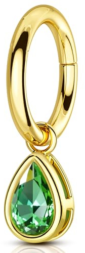 OUFER 16G Gold Rook Piercingschmuck Edelstahl 316L Dangle Rook Barbell Kleiner Daith Helix Ohrring Clicker Hoop Quadratisch/Tropfenförmig Grün CZ Beweglicher Conch Tragus Ring für Damen 6/8mm
