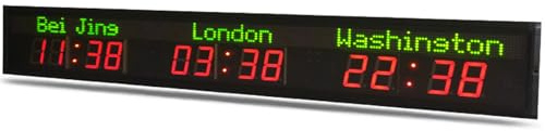 Orologio con Fusi Orari Mondiali, Orologio Digitale con più Fusi Orari, Orologio Mondiale A LED, 5 Livelli di Regolazione della Luminosità, Orologio Mondiale con 3 Città, per Aziende Multinazionali E
