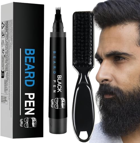 Beard Pencil Filler,Beard Brush with Fork Tip,Waterproof Beard Pen Liner,Long Lasting Beard Pen kit,Colouring Beard Pencil Filler,Natural Looking Mustache Kit for Men,Durable Styling Pen,Black