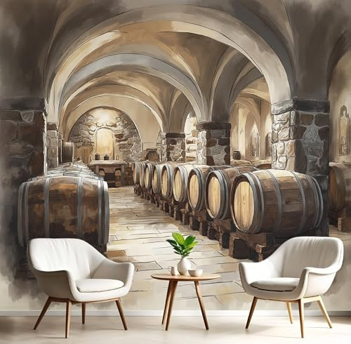 GSAEIMCT Papier Peint Panoramique Brun Cave À Vin 3D Tapisserie Peinture Murale Interieur Illustrations À L'Aquarelle Pour Chambre Salon À Coucher D'Enfant Maison Décoration,300X210Cm