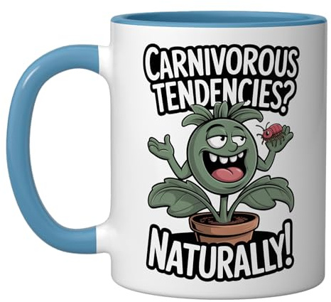 Carnivorous Plant Fan Insectivorous Sarracenia Design Ceramic Mug, Blue/White