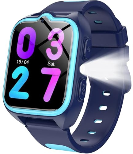 IOWODO Montre Connectée Enfants | GPS Traceur + SOS Appel Urgence | Batterie | Appels Vidéo et Chat Vocal |Mode école et Zones de Sécurité | 5-12 Ans (Bleu)
