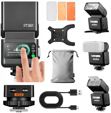GODOX iT32 TTL Kamerablitz+X5S Kabelloser Blitztrigger 1/8000s HSS GN18 Kamera Speedlite 1,5 s Wiederaufladezeit integriertes LED-Licht mit Softdiffusor und Magnetfilter für Sony Kameras