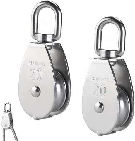 2 Piezas 20mm Poleas de Cuerda en Acero Inoxidable 304, M20 Polea Rodillo para Cables, Polipasto para Elevación y Fijación, para Uso Interior y Exterior en Camping, Fitness, Cortinas y Equipos