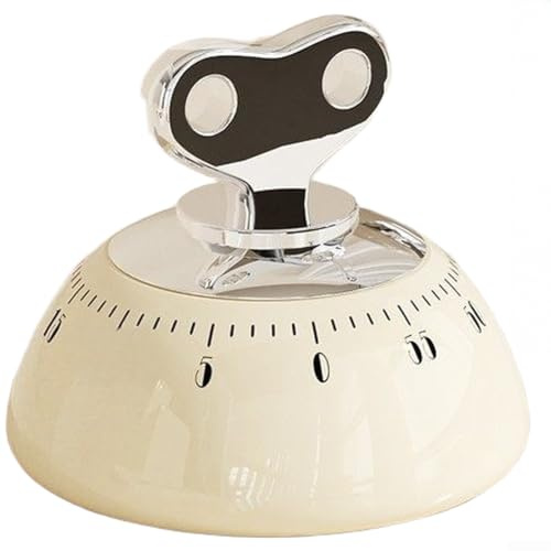 Vasiumic Magnetischer mechanischer Timer, 60 Minuten zum Kochen, Backen, Lernen, mit einfachem Aufziehen im Uhrzeigersinn und präzisem Timing, cremefarben