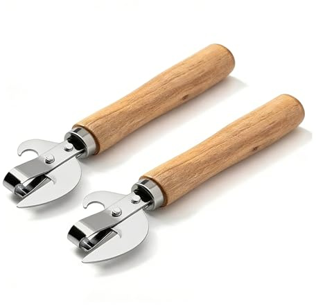 2 Pcs Tin Opener UK,Stainless Steel Side Cut Can Opener Manual Camping Old Fashioned Openers That Work,Bottle Stab Openers Beer Tool Ergonomic Wood Handle Multitool,for Kitchen Emergency Prep Gadgets