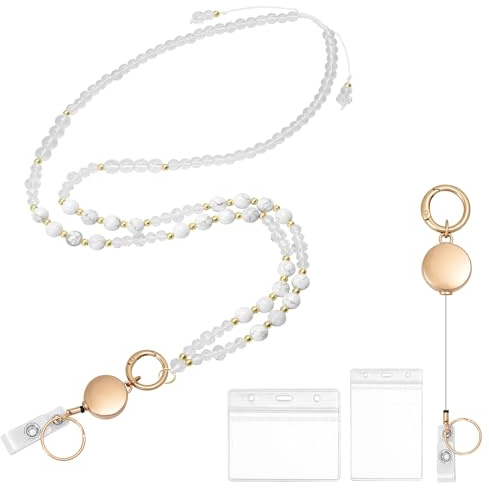 Dadanism Retractable Lanyards for ID Badges and Keys, White Howlite