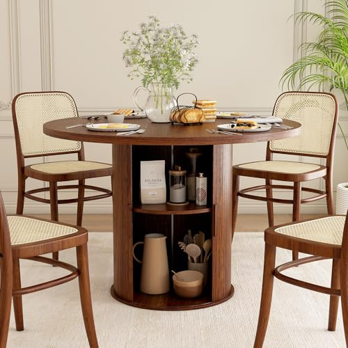Wumagin Table à Manger Ronde Moderne, Table de Salle à Manger Ronde 110cm pour 4-6 Personnes pour Cuisines, Restaurants, Bureaux à Domicile (Chêne Clair)