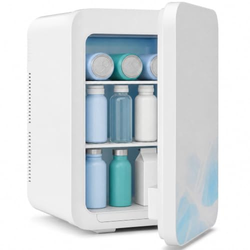ARTETHYS Mini Fridge for Bedrooms, 20L Car Fridge with Ice Pattern Door | Small Mini Refrigerator with System Cooler and Warmer for Home Office, 220V AC/12V DC, White