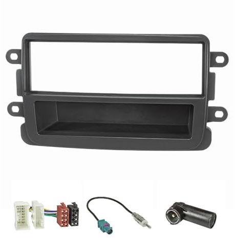 tomzz Audio 2409-003 Radioblende Set kompatibel mit Dacia Lodgy Dokker Duster Sandero ab Bj.2012 Renault Captur ab Bj.2013 schwarz mit Radioadapter ISO Fakra Antennenadapter DIN ISO