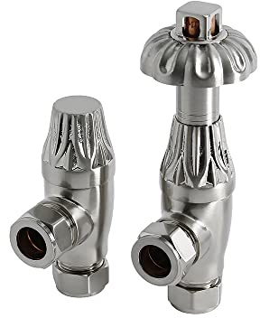 MILANO Satin Nickel Antique Style Angled Radiator Thermostatic Valves