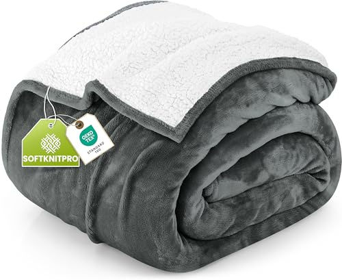 Utopia Bedding Reversible Plush Sherpa Blanket King Size Grey, 90x102 Inch