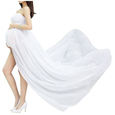 xuanran Jupes Enceintes Maternité Photographie Robe Sexy Longue Jupe en Mousseline de Soie pour Photo Shoot pour Plage Vetêment à la Mode (Blanc)