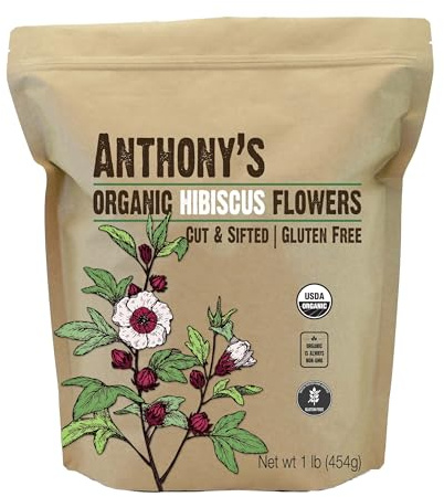 Anthony's Organic Hibiscus Flowers, 1 lb, Cut & Sifted, Gluten Free, Non GMO, Non Irradiated, Keto Friendly