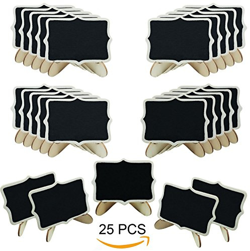 Woohome Mini Tafel Set, 25 Stück Holz Tafel mit Stand-Füße für Message Board Signs, Hochzeiten und Party