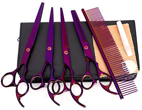 WYGC PETS Hunde Haarscheren Set-Perfekte, gerade, Gebogene Schere mit Kamm für die Pflege von Deshedding für Hunde und Katzen, Professionelles Pflege-Tool (Color : Purple)