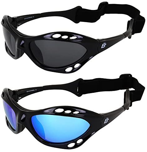 Birdz 2 paar seahawk polarisierte sonnenbrille schwimm jet skibrille sport kite-boarding, surfen, kajak, 1 schwarz mit blauen linsen und 1 schwarz mit smoke lenses