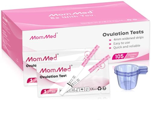 MomMed Ovulation Test Strips, 105 LH Ovulation Predictor Kit with 105 Collection Cups, Accurately Track Ovulation Test, High Sensitivity Result for Women Home Testing