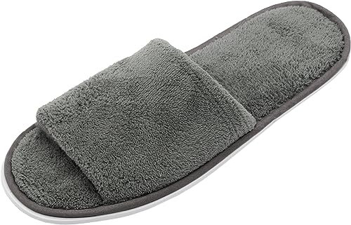 ZOLLNER 10 Paar Einwegslipper Gästehausschuh in grau - Frottierslipper für Reise, Spa, Sauna und Zuhause - rutschhemmende Sohle - offene Spitze - Einheitsgröße - Hotelqualität