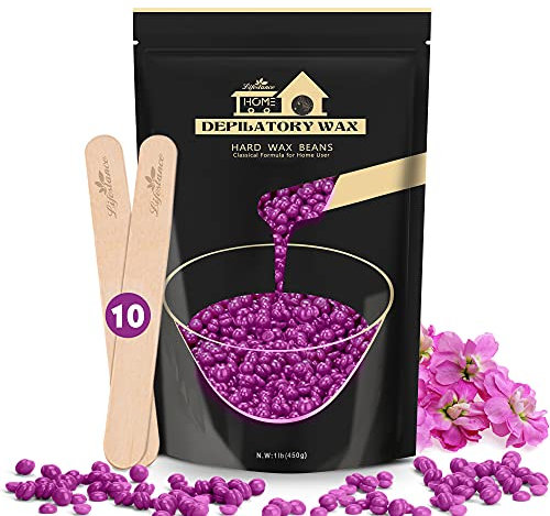 Lifestance Violet 450g Wax Beads, Coarse Hair Removal Formula, Hard Wax Beads for Brazilian Bikini - Legs - Underarm- Private Part, Waxing Beads with 10 Applicators for Wax Warmers