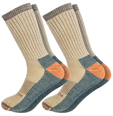 Woolrich Calcetines de lana merino para hombre, fabricados en Estados Unidos, calcetines de senderismo, hechos de 78% lana de cordero merino con arco acolchado, 2 pares, Marrón café, Medium