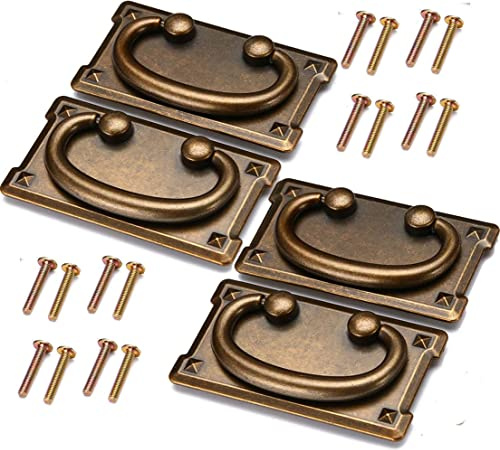DUDUA 4 Pieces Vintage Drawer Pull Handles, Antique Brass Cabinet Door Furniture Handle for Cupboard Drawer Cabinet Kitchen Decoration with Screws (Yellow)
