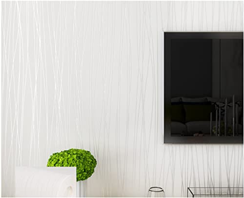 Weiß Vliestapete 9,5 m x 0,53 m Streifen Tapete Modernes Design Schmucklos Tapete für Flur Wohnzimmer Schlafzimmer Büro