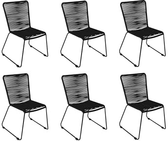 SAM 6er Set Outdoor-Seilstuhl ISRA, Farbe Schwarz, schwarzes Eisen-Gestell | Seilbespannung aus Polyester, Gartenstuhl/Rope Chair im modernen Design, für Balkon & Terrasse und Garten