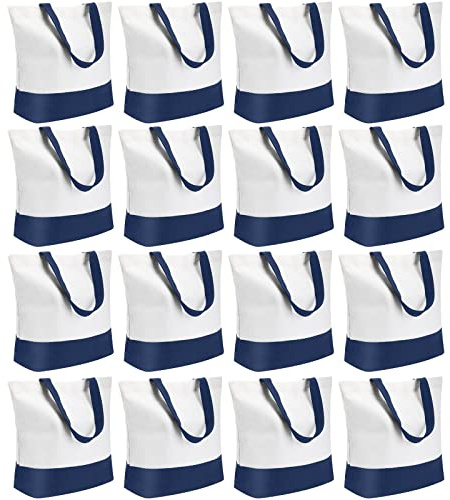 Reginary 16 Pack Canvas Tote Bags Set - Large Cotton Tote with Handle for Women's Kitchen & Grocery Use - DIY Gift(Navy Blue)