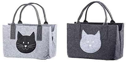 Filztasche in Dunkelgrau oder grau Katze Shopper Tragetasche, Handtasche, Geschenk, Einkaufstasche, Tierliebe, Katzenliebe Breite 40cm Filz Kitty Cat