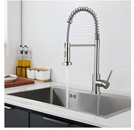 Wasserhahn Küche - Küchenarmatur mit Brause Ausziehbar 360° Schwenkbar Spültischarmatur Küche Mischbatterie 2 Strahlarten mit Spiralfeder Edelstahl Armatur Küche Wasserhahn Gebürstetes Nickel