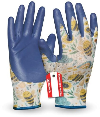 Gebol Gardeluxe Bee-friendly Kids - Guantes de jardinería para niños, diseño de abejas, edición limitada, con revestimiento muy suave y ajuste cómodo, talla XXS (talla 5), color azul