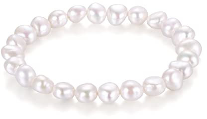 LUINNO elegantes Perlenarmband Damen Halbbarock - Süßwasserperlen-Armband - Damen-Schmuck - Frauen-Accessoire - 16 cm Lang Weiss