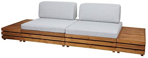 Mendler Garten-Garnitur HWC-L28, Lounge-Set Sitzgruppe Lounge-Sessel Sofa, Spun Poly Akazie Holz MVG - Polster hellgrau