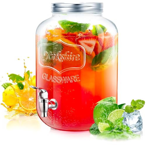 Avilia Dispenser per Bevande in Vetro con Rubinetto, 4L – Dispenser Acqua con Coperchio e Rubinetto in Metallo Cromato, Lavabile in Lavastoviglie, Ideale per Aperitivi, Feste e Uso Domestico