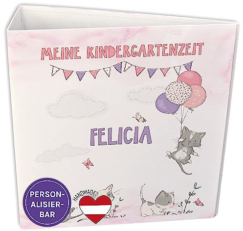 FEENSTAUB Personalisierter A4 Ordner - Kinder- und Schulordner, Portfolio Mappe für Kindergarten und Kita, Motivordner Mit Katzen Motiv, Aktenordner für Urkunden