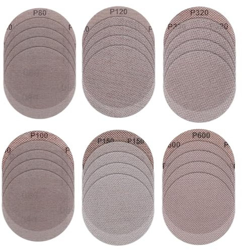 30 Pezzi Dischi Abrasivi a Rete, Mesh levigatura Pads 80 100 120 150 320 600 Assort grana senza polvere carta vetrata abrasiva lucidatura