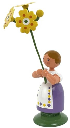 Seiffener Volkskunst Jan Legler | Wiesenblumenmädchen Blumenkinder | Handwerkskunst aus dem Erzgebirge | Holzfigur Frühlingsdeko | 12 cm | mit Himmelschlüssel