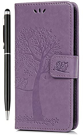 for Samsung Galaxy A05S Case Wallet Premium Flip Phone Case Shockproof PU Leather Owl Tree Embossed Magnet Cover for Samsung Galaxy A05S with Kickstand Card Holder & 1 Touch Pen, Light Purple