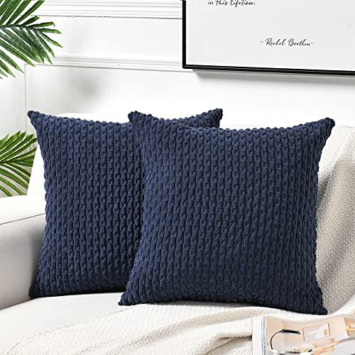 FDTERN 2er Set 40x40 cm Navy Blau Kordsamt Kissenbezug,Flauschig Boho Kissenbezüge Kissenhülle Dekokissenbezug Sofakissen Couchkissen Dekokissen Deko für Sofa Schlafzimmer Wohnzimmer