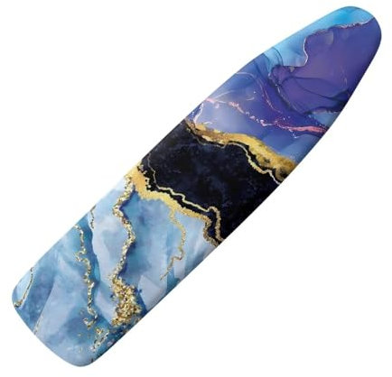 NETILGEN Bügelbrettbezug Elastisch Ersatzbezüge Scorch Resistant mit Klettverschlüssen XL für Maße 133-140x40-45cm Blau Gold Schwarz Marmor
