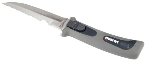 Mares Pure Dive Knife - 4.6 AISI 420 Stainless Steel Blade with Serrated Edge, Line Cutter, Non-Slip Handle, Easy Release System & Rigid Sheath with Straps