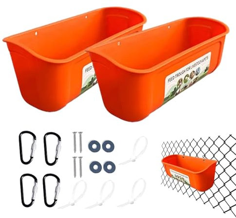 Futtertrog für Nutztiere, Futtertrog mit Haken für Hühner, Enten, Ziegen, 2 Stück Tränkeeimer für Ziegen, Enten, BPA-freier Futtertrog, Futterbehälter, Wassereimer für Nutztiere