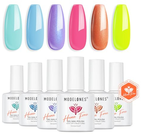 Modelones UV Nagellack Neon Pastell, UV Lack Gellack Set Blau Grün Violett Rosa Braun Vegan Nagellack Soak Off Nail Polish French Manicure DIY zu Hause Geschenke