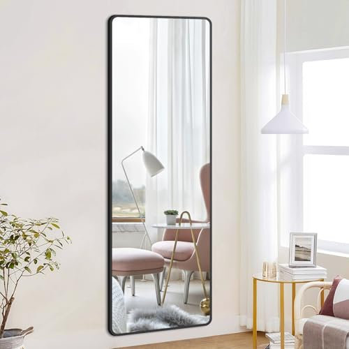 Boromal Ganzkörperspiegel Schwarz mit abgerundeten Ecken, Standspiegel 180 x80 cm Ganzkörperspiegel Wand mit Schwarz Metallrahmen HD großer Spiegel für Schlafzimmer, Wohnzimmer, Badezimmer