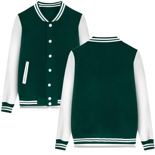 Veste de baseball universitaire Letterman pour homme et femme - Unisexe - Style décontracté - Streetwear - Hauts de sport, Vert-05, X-Small